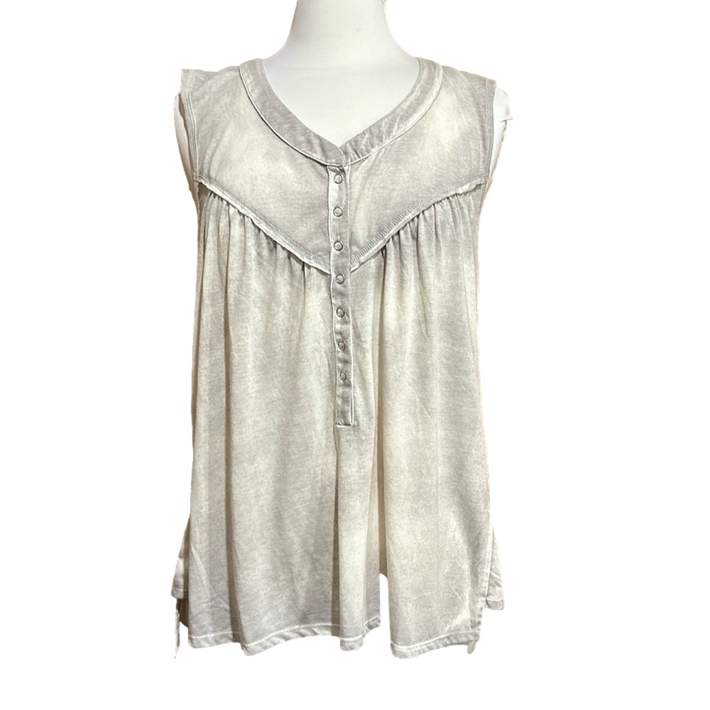 Mazik Tie Dye Sleeveless Henley Top with High Low Hem Size Large - NWT